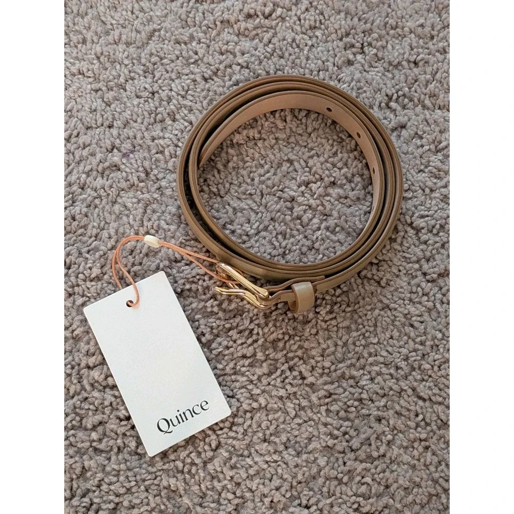 Quince Sofia European Leather Skinny Belt Mushroom Medium NWT Preppy Classy